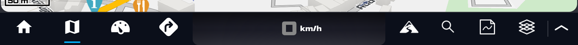 Bottom menu schematic with annotations for the three sections: navigation, speedo, and section controls