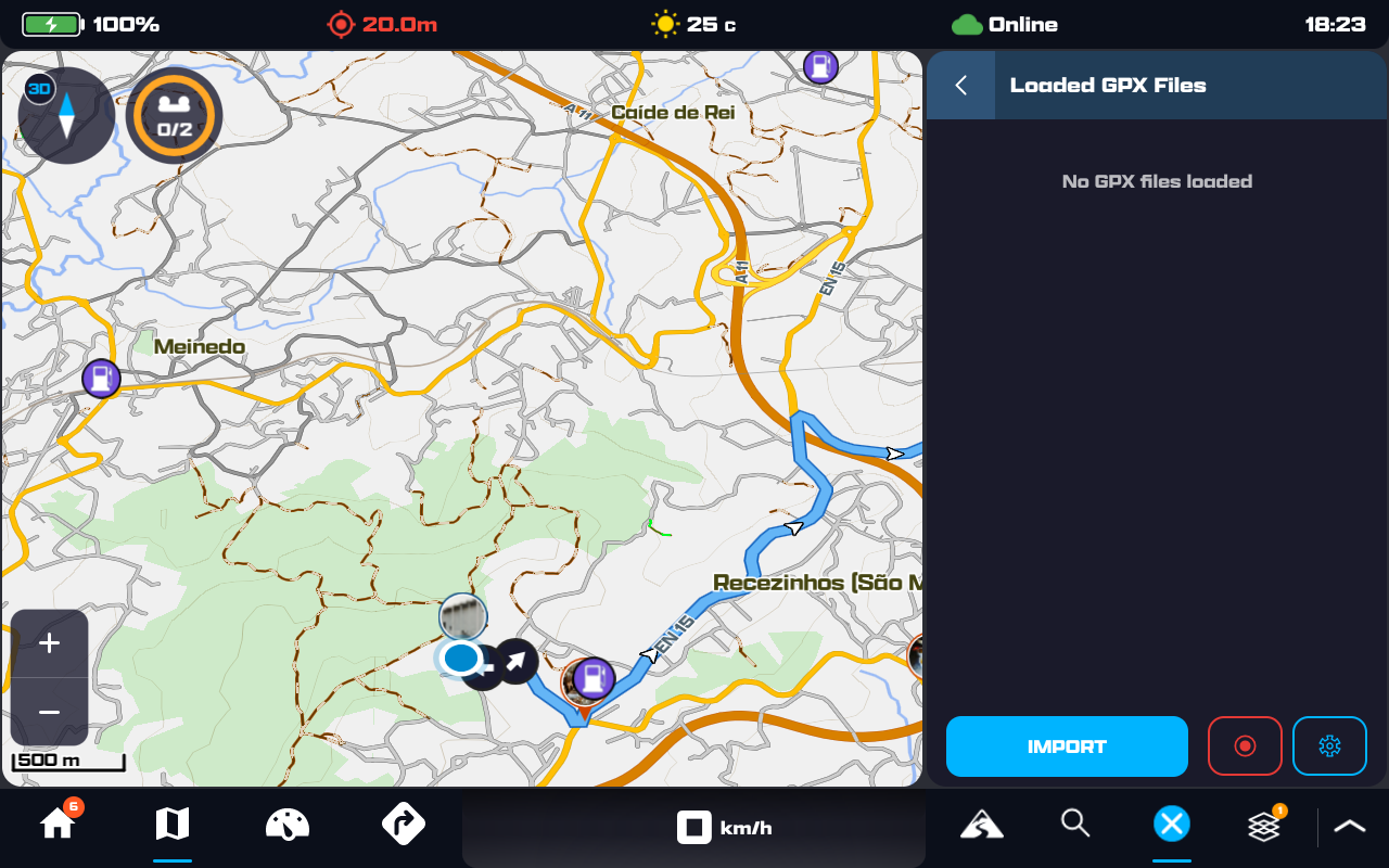 The Loaded GPX Files panel with Import, Record and Settings buttons at the bottom