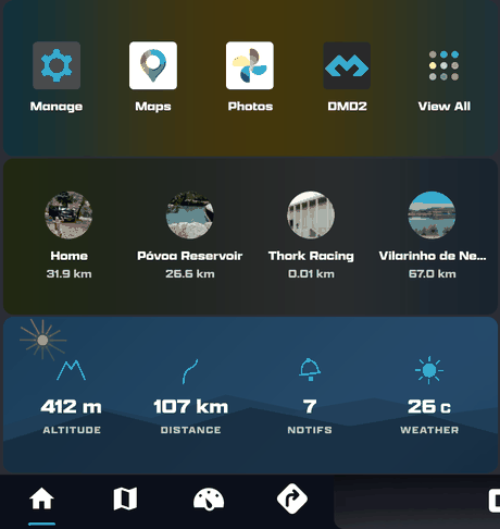 Animation showing that tapping the Home button while already on the Home section cycles between two completely different layouts, Home 1 and Home 2
