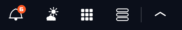 Section 3 of the bottom menu with Home active: Notifications, Weather, All Apps, Home Settings and Quick Menu buttons