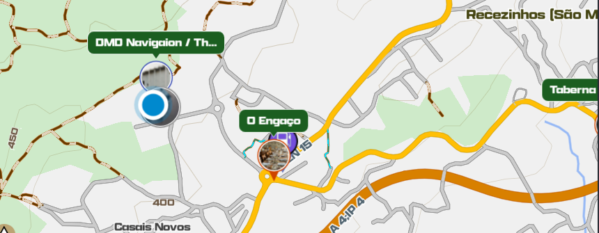 Saved locations on the map with Show Location Names on: photo pins with their names in green tooltips above them