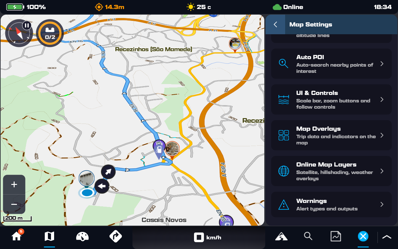 More Map Settings: Auto POI, UI & Controls, Map Overlays, Online Map Layers and Warnings