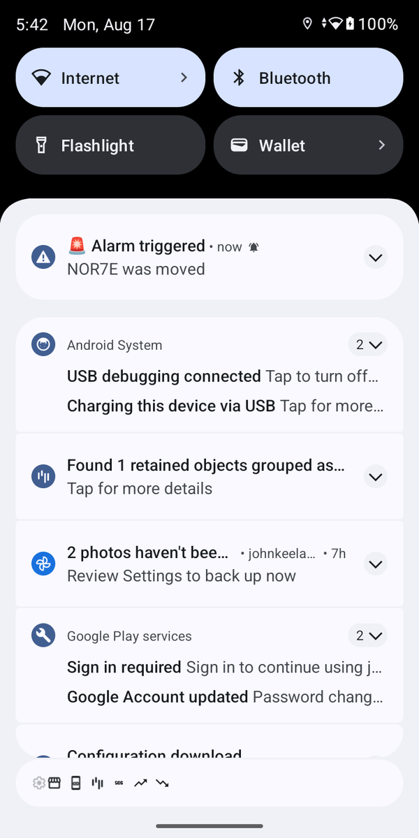 Android notification: Alarm triggered — NOR7E was moved