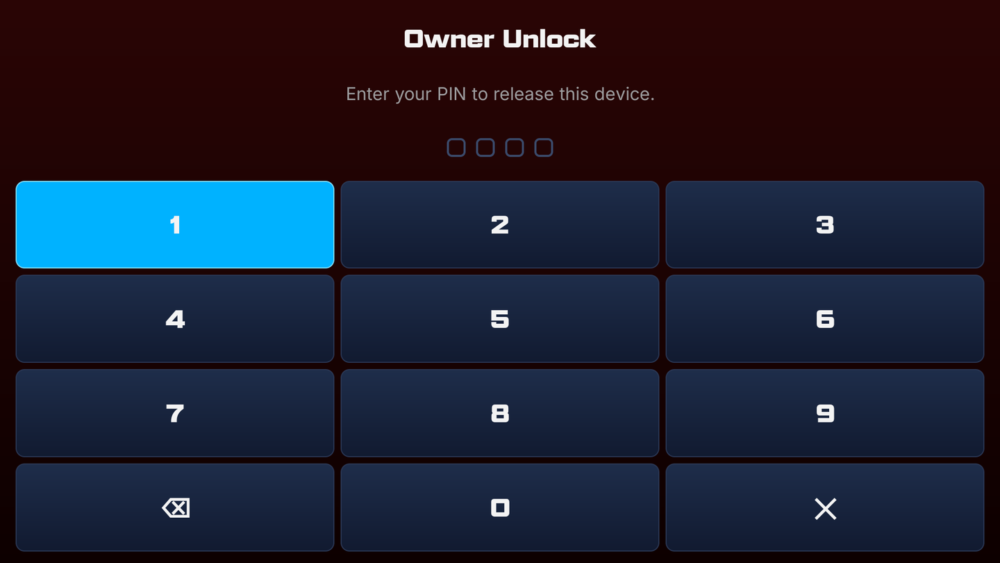 Owner Unlock keypad: enter your PIN to release this device